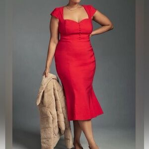 NWT By Anthropologie Plus The Cecily Fit & Flare Sweetheart Dress Red Sz 1X